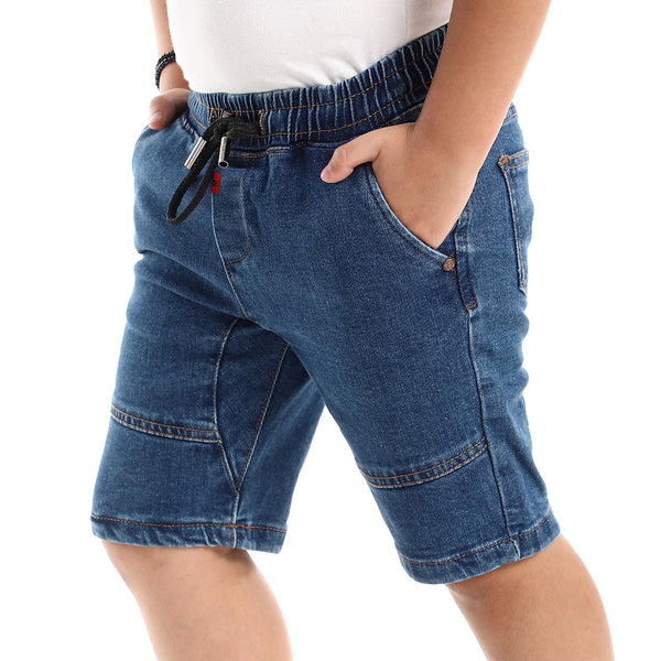 Surf Blue Thigh Stitched Detail Denim Shorts
