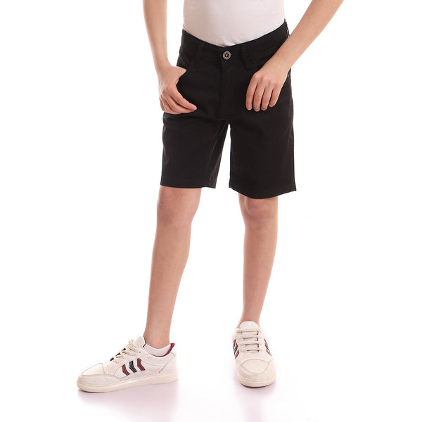 Black Gabardine Plain Knee Length Shorts