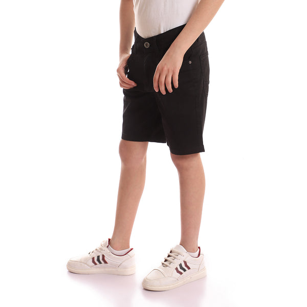 Black Gabardine Plain Knee Length Shorts