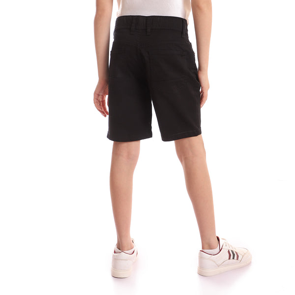 Black Gabardine Plain Knee Length Shorts