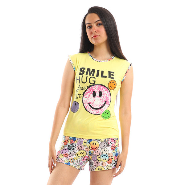 printed_smile_pajama_set_-_yellow-_black_-_white