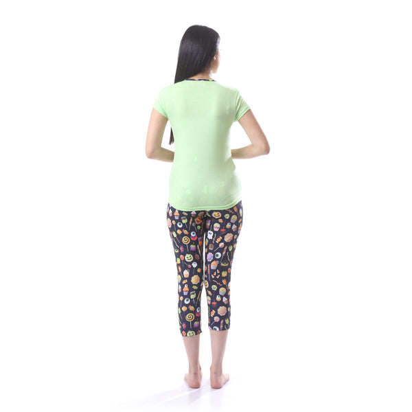 Halloween_Printed_Pantacourt_Pajama_Set_-_Mint_Green,_Black_&_Orange