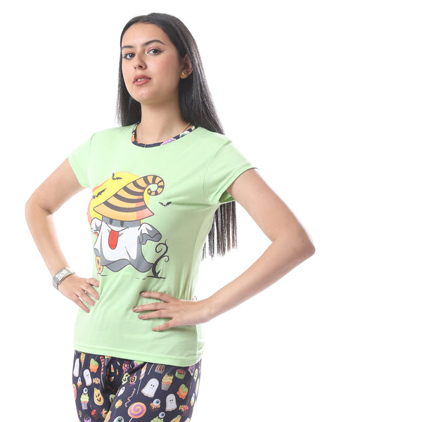 Halloween_Printed_Pantacourt_Pajama_Set_-_Mint_Green,_Black_&_Orange
