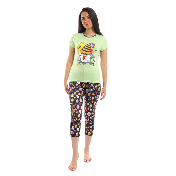 Halloween Cotton Pajama Set - Navy Blue & Pistachio