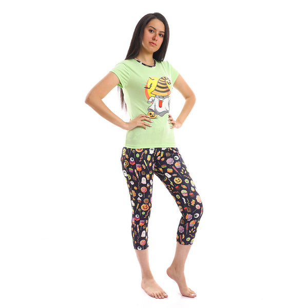 Halloween Cotton Pajama Set - Navy Blue & Pistachio