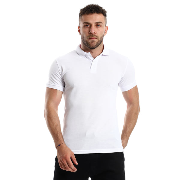 White  Elegant Pique Buttoned Polo Shirt