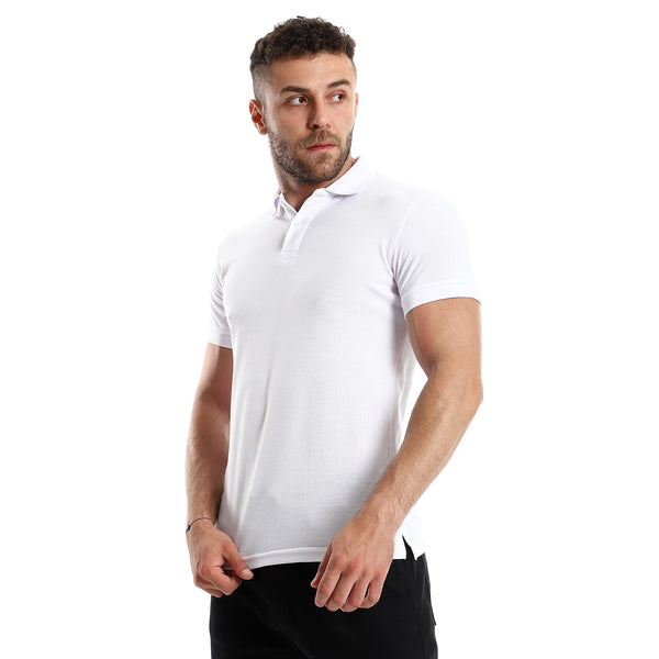 White  Elegant Pique Buttoned Polo Shirt