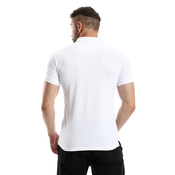 White  Elegant Pique Buttoned Polo Shirt