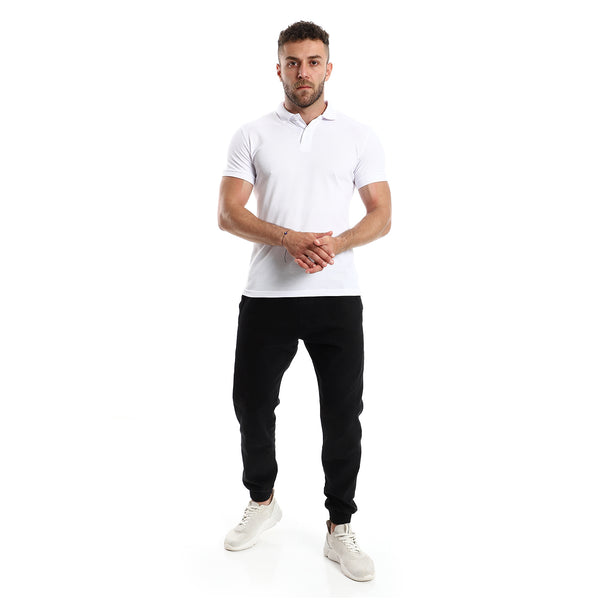 White  Elegant Pique Buttoned Polo Shirt