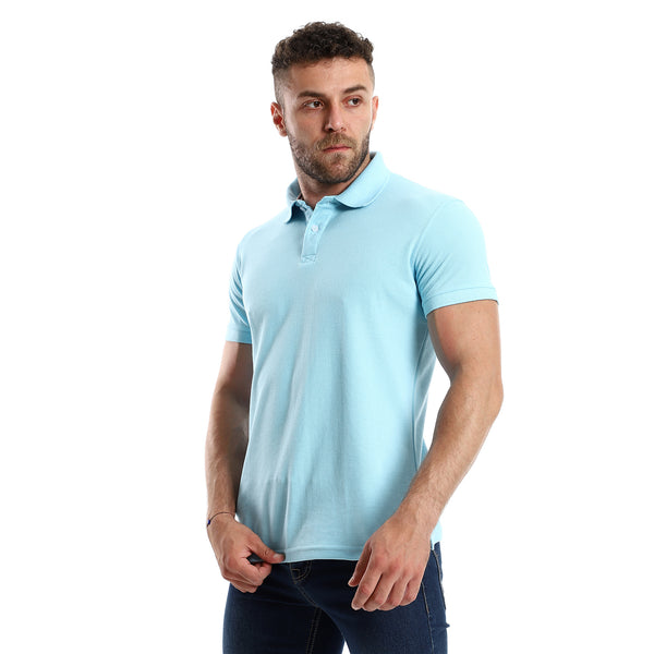 Classic Collar Short Sleeves Polo Shirt - Light Blue