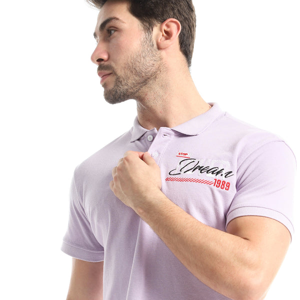 Half Sleeves Upper Buttoned Pique Polo Shirt - Lavender