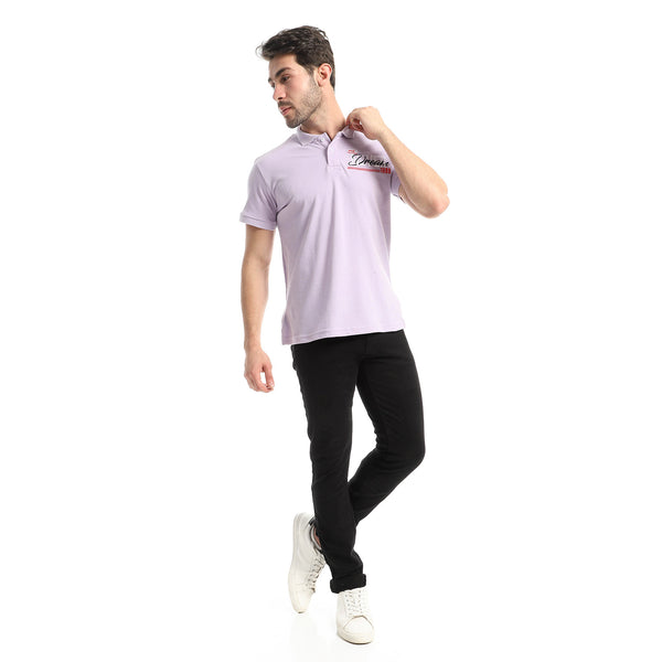 Half Sleeves Upper Buttoned Pique Polo Shirt - Lavender