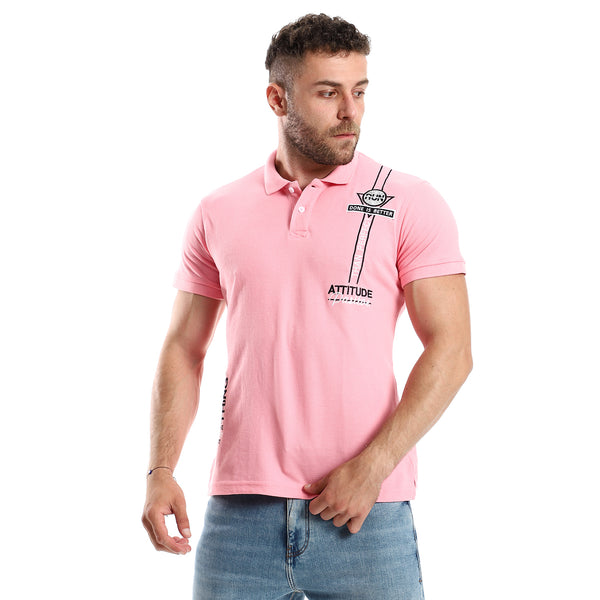 Front Stitches Pink Casual Polo Shirt