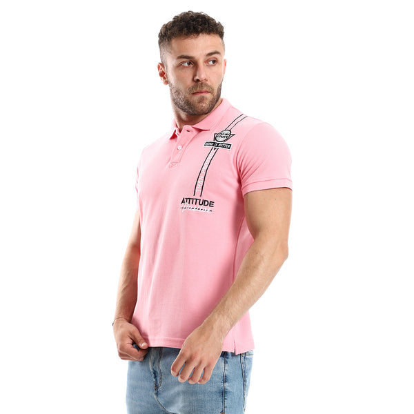 Front Stitches Pink Casual Polo Shirt