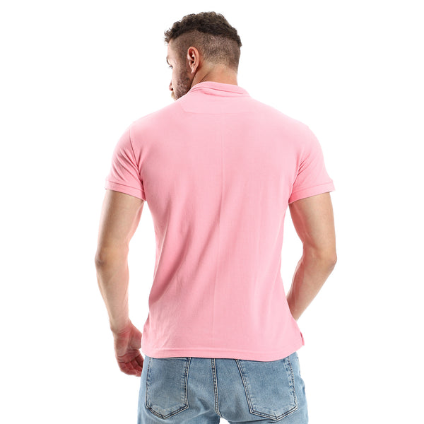 Front Stitches Pink Casual Polo Shirt