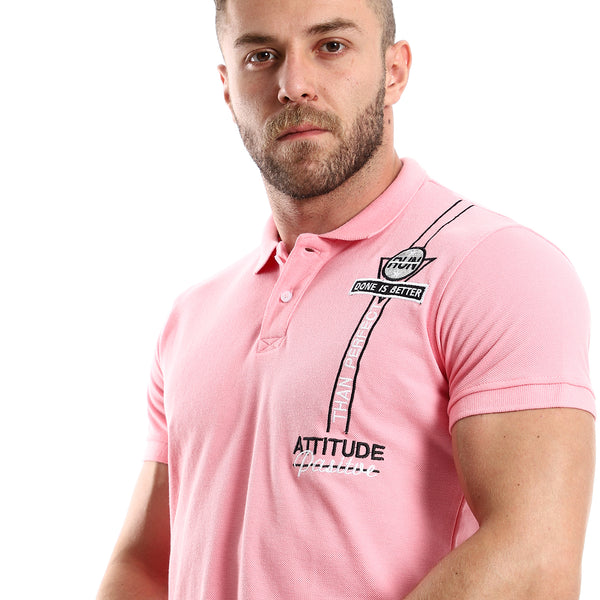 Front Stitches Pink Casual Polo Shirt