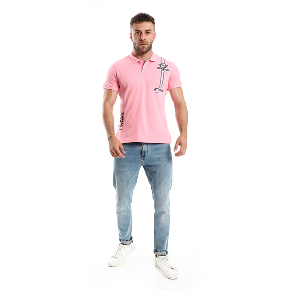 Front Stitches Pink Casual Polo Shirt