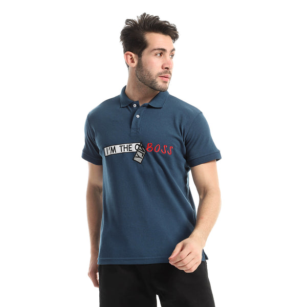 Stitched "I'm The Boss" Teal Short Sleeves Polo Shirt
