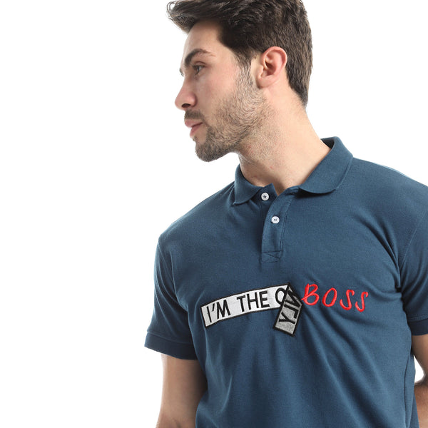Stitched "I'm The Boss" Teal Short Sleeves Polo Shirt