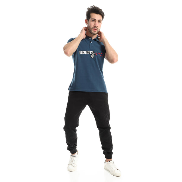 Stitched "I'm The Boss" Teal Short Sleeves Polo Shirt