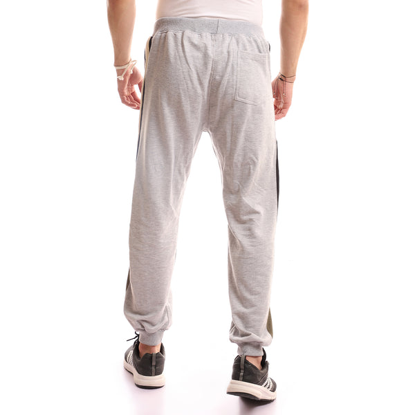 Heather Grey & Olive Sweatpants With Black & Cream Side Tape