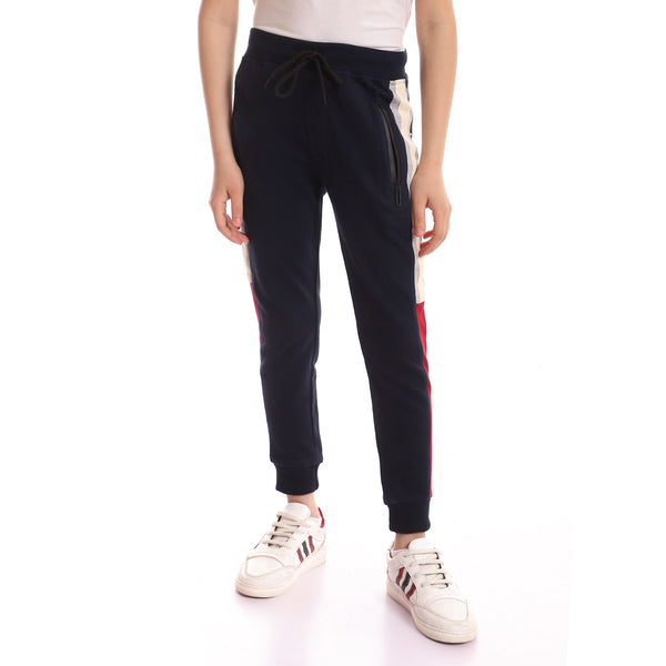 Elastic Ankle Sweatpants - Navy Blue, Blood Red, Cream & Grey