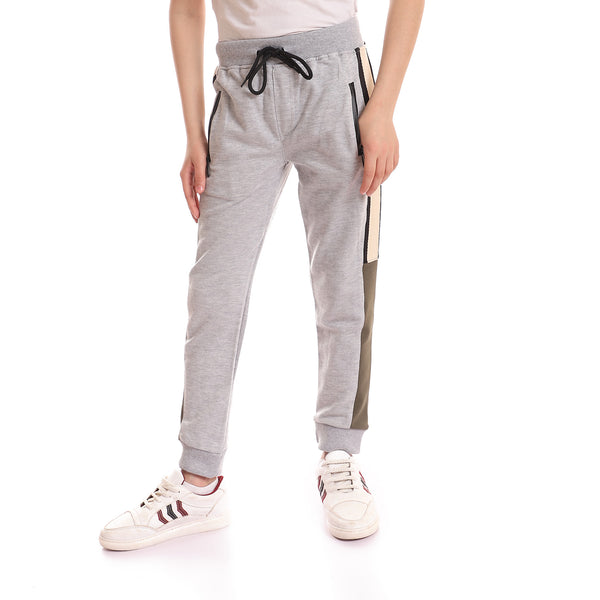 Side Zipper Pocket Elastic Hem Sweatpants - Heather Light Grey