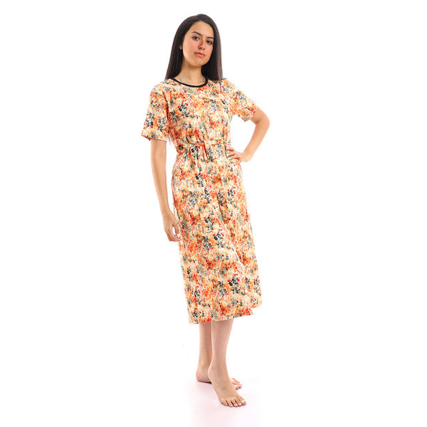 Patterned Short Sleeves Short Nightgown - Orange