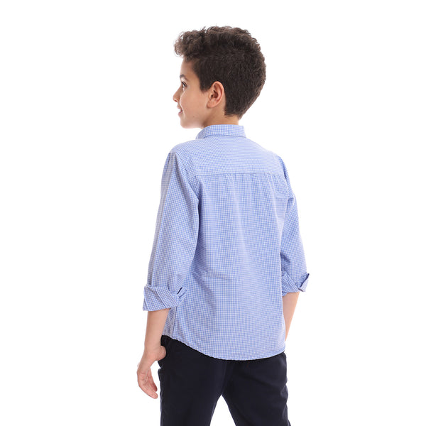 Checkered Classic Neck Boys Shirt - Baby Blue & White