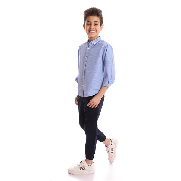 Checkered Classic Neck Boys Shirt - Baby Blue & White