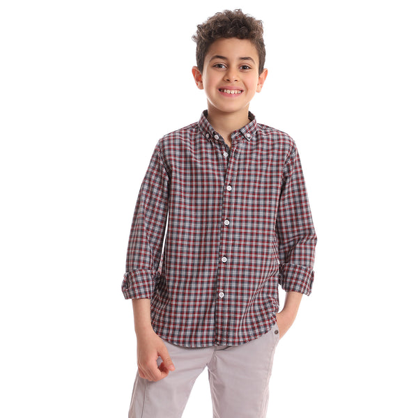 Regular Fit Boys Cotton Casual Shirt - Burgundy, Black & White