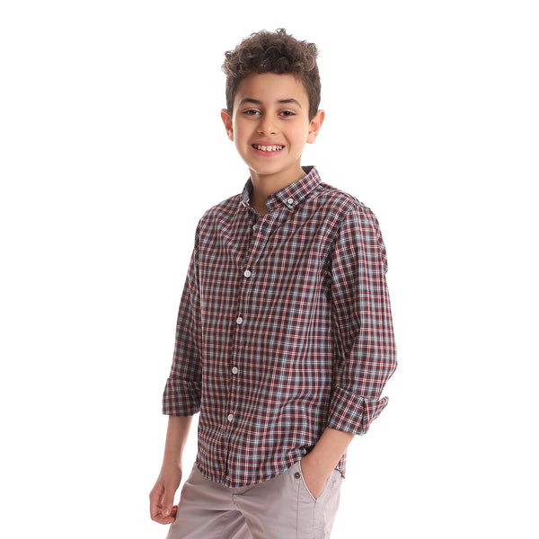 Regular Fit Boys Cotton Casual Shirt - Burgundy, Black & White