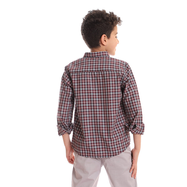 Regular Fit Boys Cotton Casual Shirt - Burgundy, Black & White