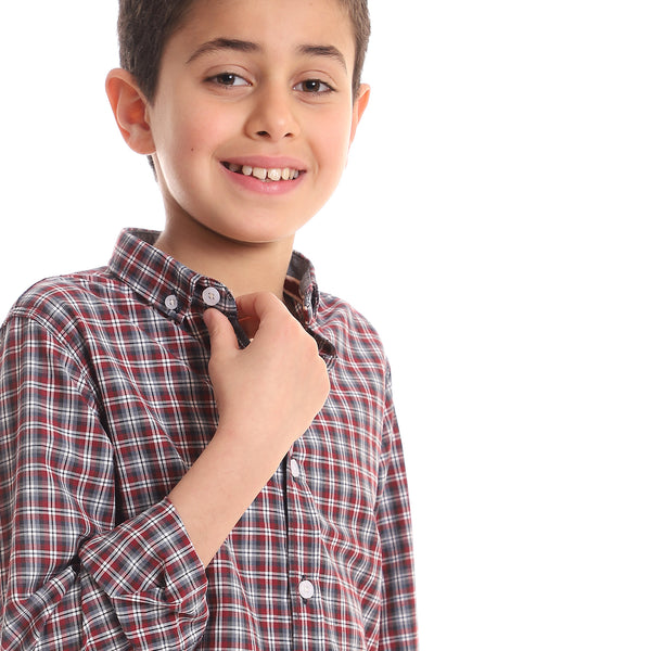 Regular Fit Boys Cotton Casual Shirt - Burgundy, Black & White