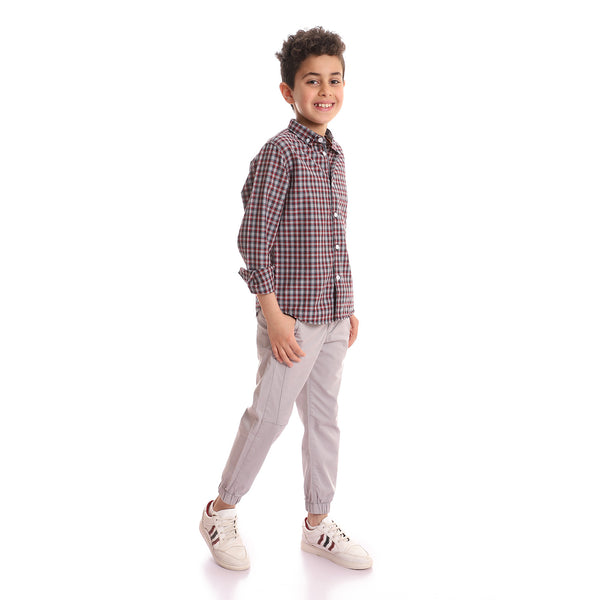 Regular Fit Boys Cotton Casual Shirt - Burgundy, Black & White