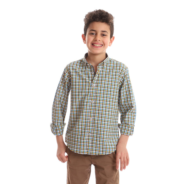 Boys Standard Fit Full Sleeves Shirt - Turquoise, Yellow & White