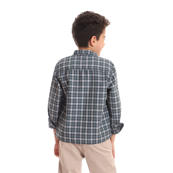 Full Buttoned Cotton Boys Shirt - Green & White