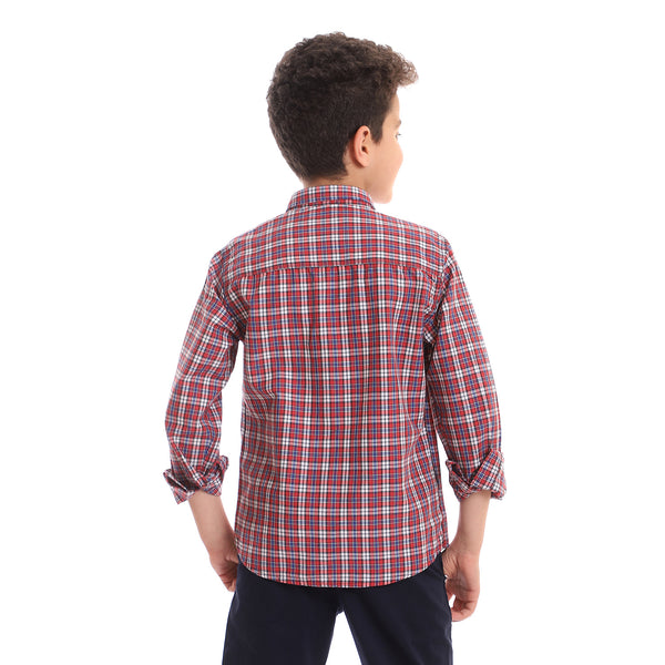 Checkered Buttoned Full Sleeves Shirt - Red, Blue & White