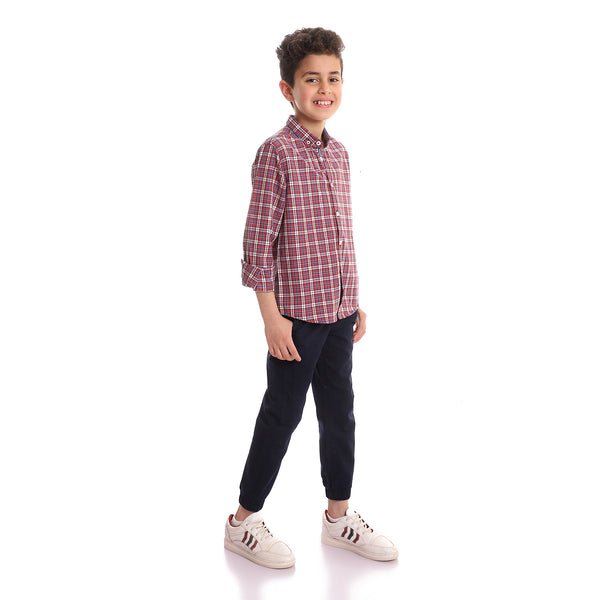 Checkered Buttoned Full Sleeves Shirt - Red, Blue & White