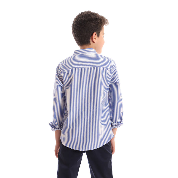 قميص الأولاد بياقة كلاسيكية مخيط على الصدر - أزرق كحلي وأبيض