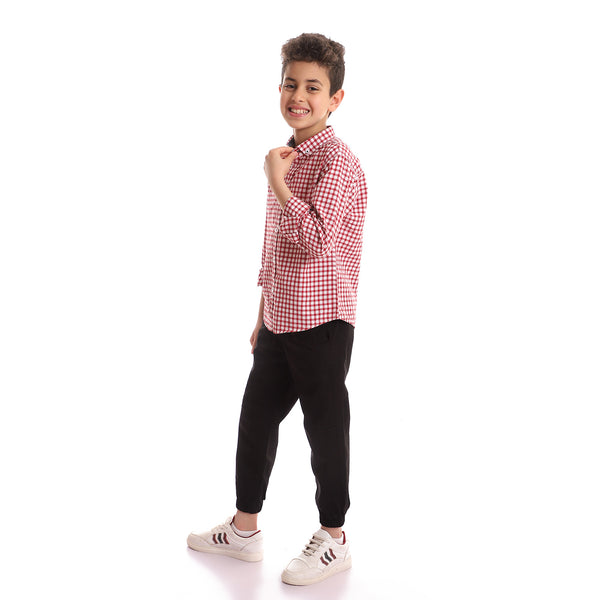 Boys Full Sleeves Cotton Buttoned Shirt - Red & White