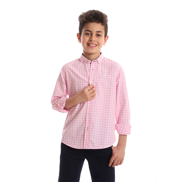 Boys Regular Fit Checkered Casual Shirt - Pink & White