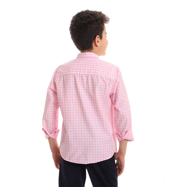 قميص كاجوال للأولاد ذو قصة عادية - وردي وأبيض