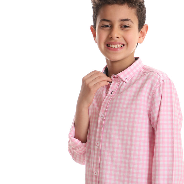 قميص كاجوال للأولاد ذو قصة عادية - وردي وأبيض