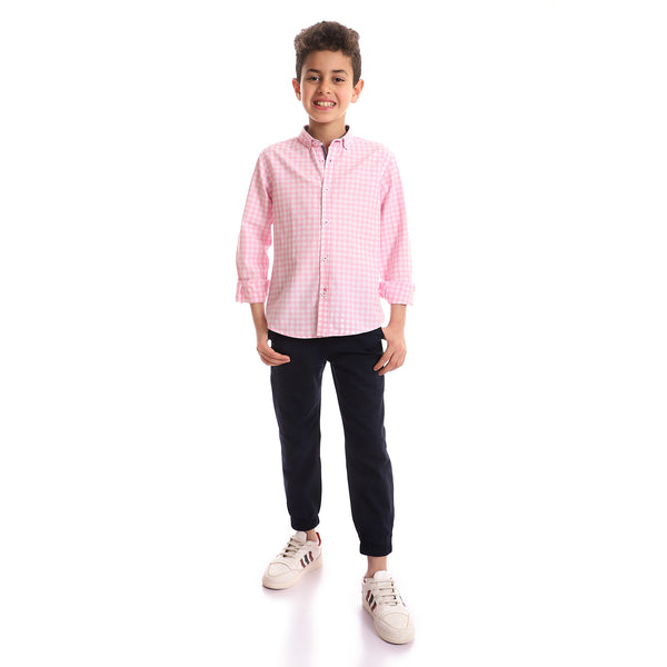 Boys Regular Fit Checkered Casual Shirt - Pink & White