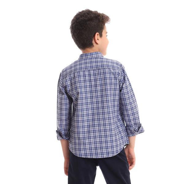 قميص Tartan للأولاد ذو قصة عادية - أزرق كحلي ، أسود وأبيض