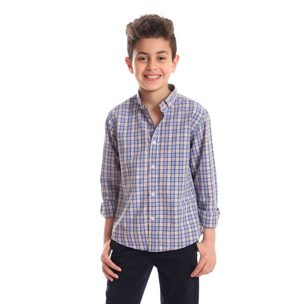Tartan Boys Classic Neck Boys Shirt - Light Blue, Orange & Black