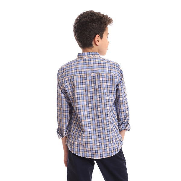 Tartan Boys Classic Neck Boys Shirt - Light Blue, Orange & Black