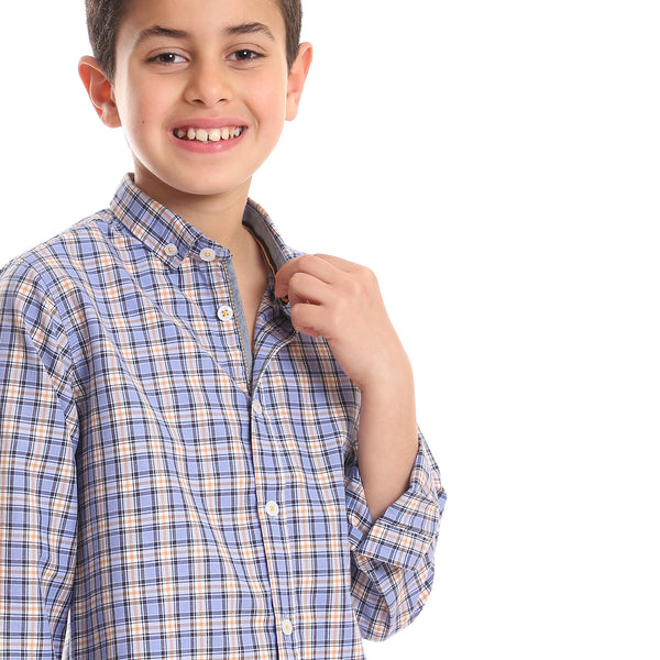 Tartan Boys Classic Neck Boys Shirt - Light Blue, Orange & Black