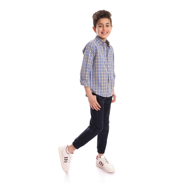Tartan Boys Classic Neck Boys Shirt - Light Blue, Orange & Black